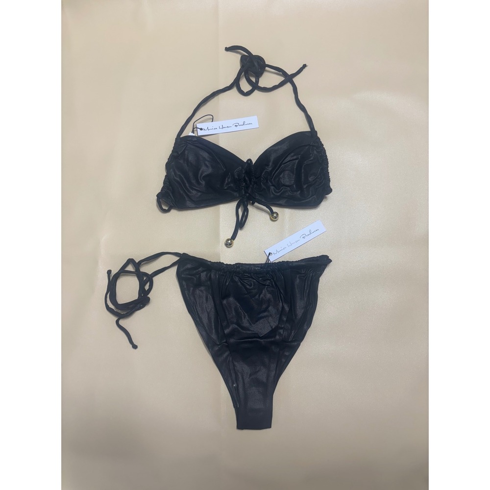 Monica Hansen Beachwear NWT Bikini Set Top/Bottom Black Metallic Size Small - Picture 2 of 4